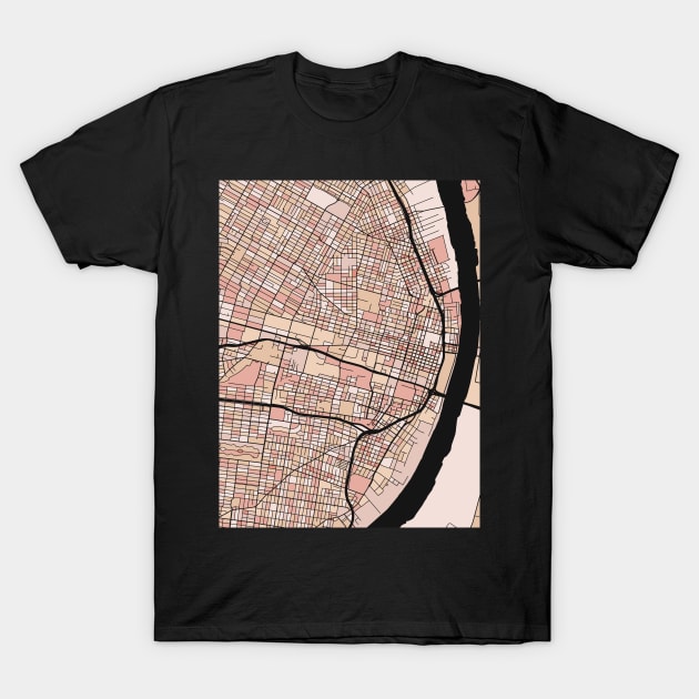 St. Louis Map Pattern in Soft Pink Pastels T-Shirt by PatternMaps